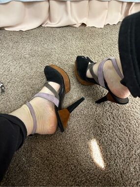 Prada Black, Brown & Lavender Strappy Platform Heels